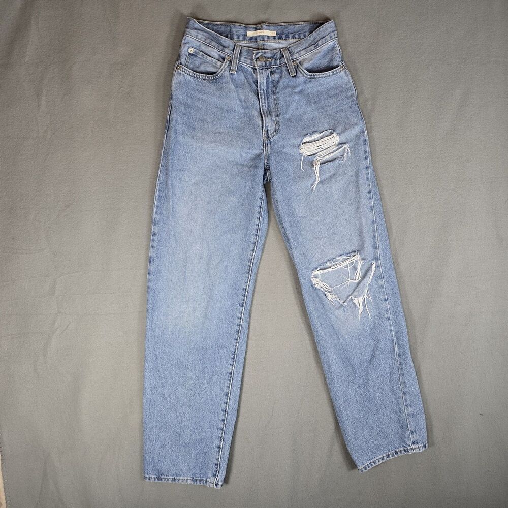 Levi's Jeans 94 Baggy High Rise Straight Womens 26 X 31 Blue Light Distressed